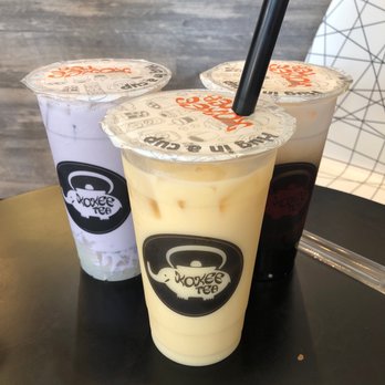 Kokee Tea - Left to right. Taro milk tea with lychee bubbles, coconut milk tea and Kokee milk tea with bubbles - Bubble Tea Near Me - Fairfax, Virginia