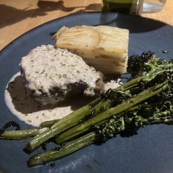 Louie's Wine Dive & Clayton Kitchen - Steak Diane au gratin potato broccolini - Wine Bars Near Me - Clayton, Missouri Louie's Wine Dive & Clayton Kitchen - Steak Diane au gratin potato broccolini - Wine Bars Near Me - Clayton, Missouri