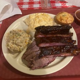 Brisket, ribs, heart attack potatoes, Mac-n-cheese Brisket, ribs, heart attack potatoes, Mac-n-cheese