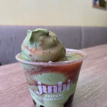 Junbi - Matcha Soft Serve with strawberry syrup and boba - Coffee & Tea Near Me - Princeton, New Jersey Junbi - Matcha Soft Serve with strawberry syrup and boba - Coffee & Tea Near Me - Princeton, New Jersey