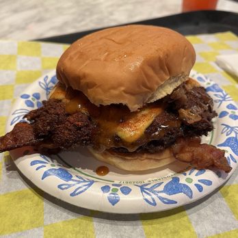 FNF Hot Burger - FNF 2x2 - double smashburger with cheese and bacon, hot level 3 - American Near Me - Atlanta, Georgia