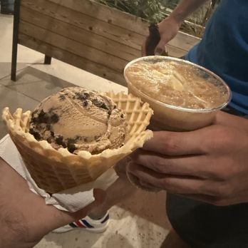 Andia’s Ice Cream - Root beer float and waffle cone with oreo latte!  Mmmm mmmm good. - Ice Cream & Frozen Yogurt Near Me - Raleigh, North Carolina