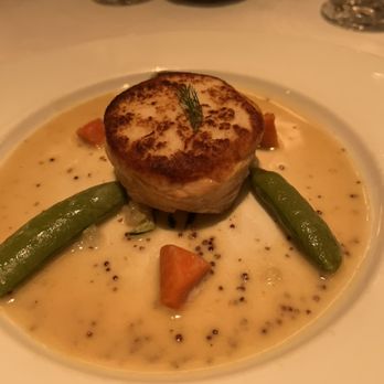 Gary Danko - salmon medallion ended up giving this one to my friend bc I just couldn't stand the amount of mustard sauce on it - New American Near Me - San Francisco, California