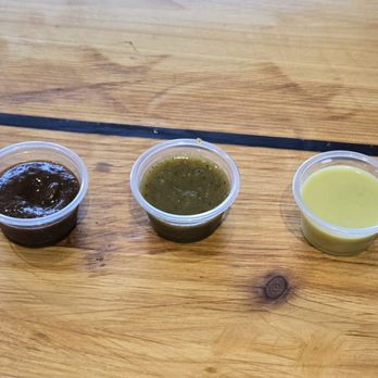 Ladybird Taco - Complimentary Salsas. L to R. ( Roja- Tomatillo - Patron) - Coffee & Tea Near Me - Nashville, Tennessee