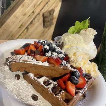 Waffle and Berry - Chocolate waffle with ice cream. - Waffles Near Me - Honolulu, Hawaii