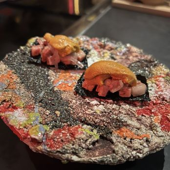 Robin - Uni with wagyu tartare underneath and something else I can't remember, but it was really tasty on top of crispy nori - Sushi Bars Near Me - San Francisco, California Robin - Uni with wagyu tartare underneath and something else I can't remember, but it was really tasty on top of crispy nori - Sushi Bars Near Me - San Francisco, California