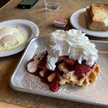 Timberline Restaurant - Side of eggs($2.85); side of toast($1.25); Strawberry waffle($7.95) - American Near Me - Beaver, Utah Timberline Restaurant - Side of eggs($2.85); side of toast($1.25); Strawberry waffle($7.95) - American Near Me - Beaver, Utah
