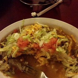 Farmers Inn - Chicken enchilada on the left, relleno on the right and smothered all over!