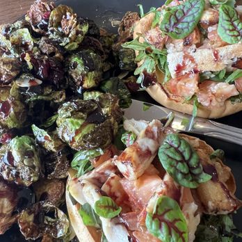 Sand Point - Gluten free open faced mahi mahi sandwhich and flash fried Brussel sprouts. - Seafood Near Me - Omaha, Nebraska Sand Point - Gluten free open faced mahi mahi sandwhich and flash fried Brussel sprouts. - Seafood Near Me - Omaha, Nebraska
