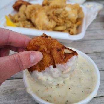 Macray's Seafood - Dipping those clam cakes in the outstanding chowder! Can't stop, won't stop. - Seafood Near Me - Tiverton, Rhode Island Macray's Seafood - Dipping those clam cakes in the outstanding chowder! Can't stop, won't stop. - Seafood Near Me - Tiverton, Rhode Island