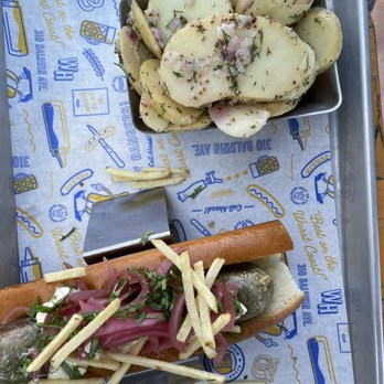 Wursthall - Chorizo verde, potato salad side. - German Near Me - San Mateo, California Wursthall - Chorizo verde, potato salad side. - German Near Me - San Mateo, California