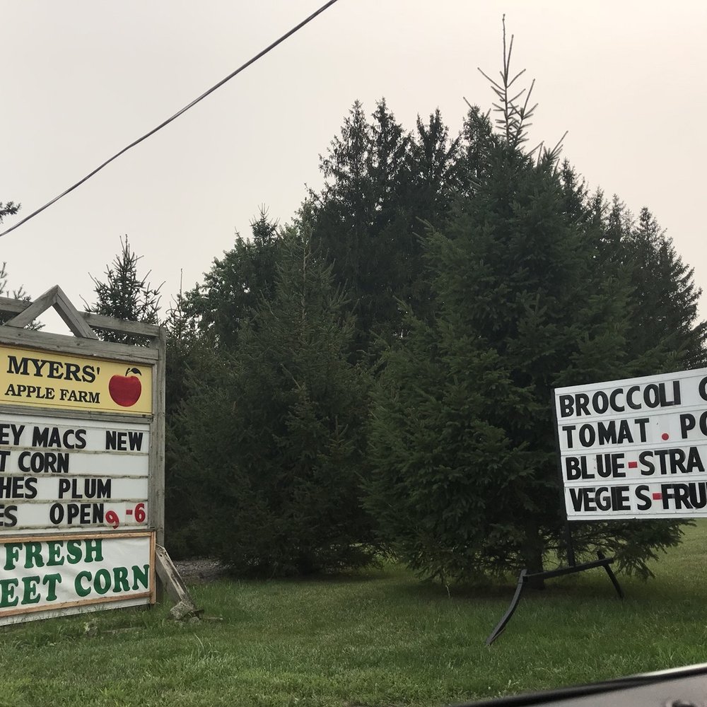 Myers Apple Farm - a sign in the foreground - Farmers Market Near Me - Hamilton, Ontario Myers Apple Farm - a sign in the foreground - Farmers Market Near Me - Hamilton, Ontario