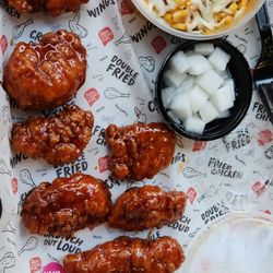 Bonchon White Plains - Main St - Eight piece boneless meal with Korean cheesy corn.