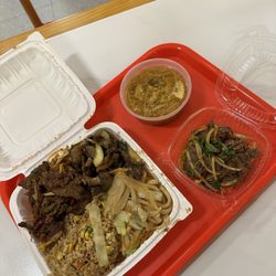 Cumin Beef, Mushroom Beef, Fried Rice, Shacha Udon Noodles, Spicy Cold Beef, Hot & Sour Soup