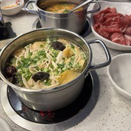 Chicken broth with lots of kimchi to flavor it. Chicken broth with lots of kimchi to flavor it.