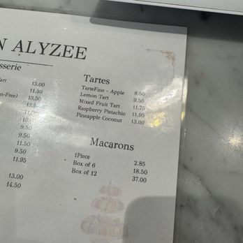 Maison Alyzée - Macaroon pricing menu - Bakeries Near Me - Burlingame, California