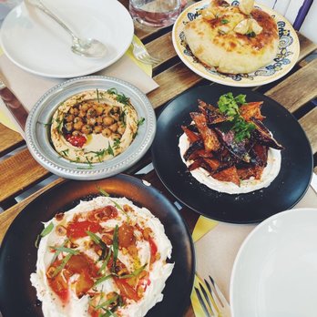 Shukette - Labneh, hummus, crispy fairytale eggplant, frena bread - Middle Eastern Near Me - New York, New York