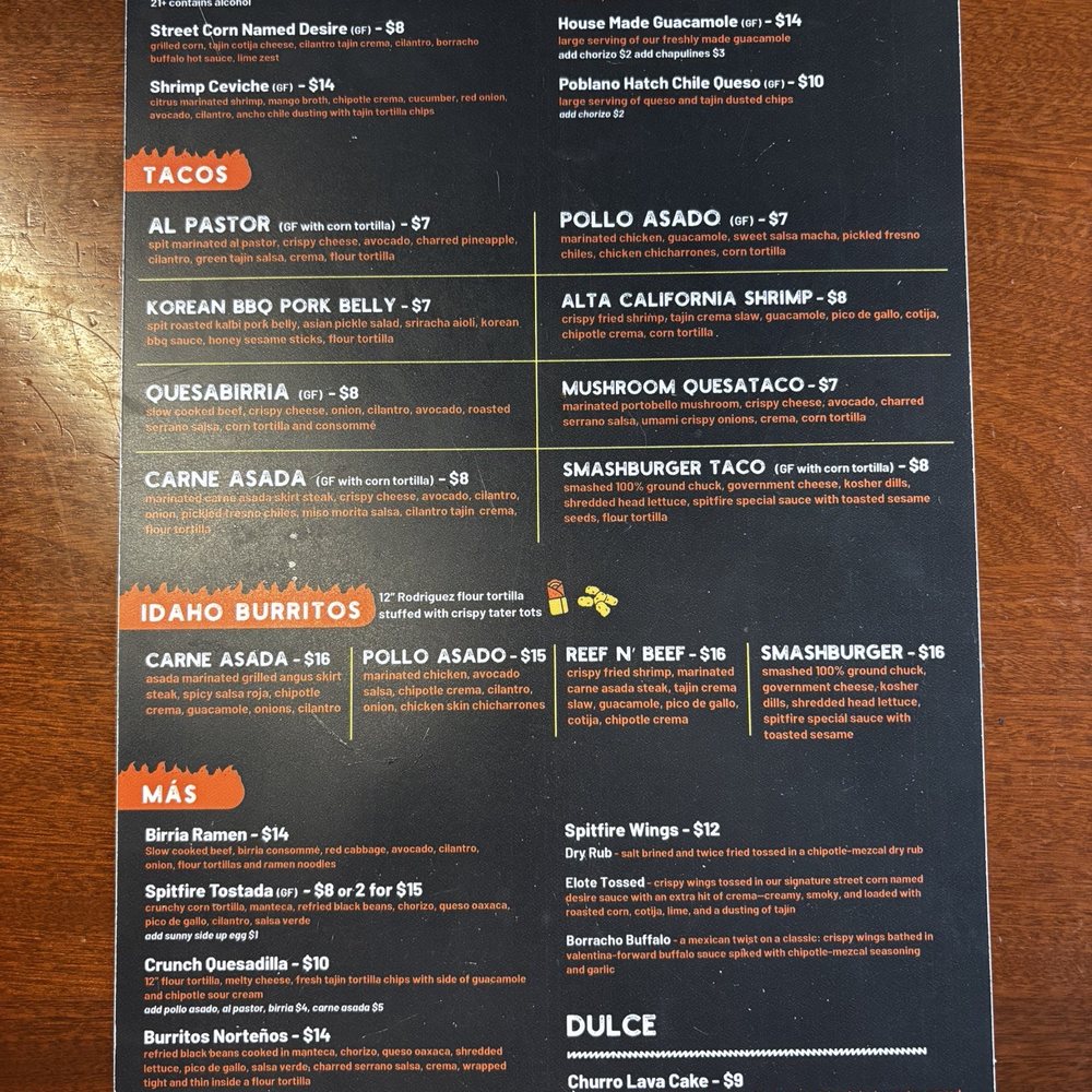 Spitfire Tacos + Tequila - Menu (July 2026) - Mexican Near Me - Eagle, Idaho Spitfire Tacos + Tequila - Menu (July 2026) - Mexican Near Me - Eagle, Idaho