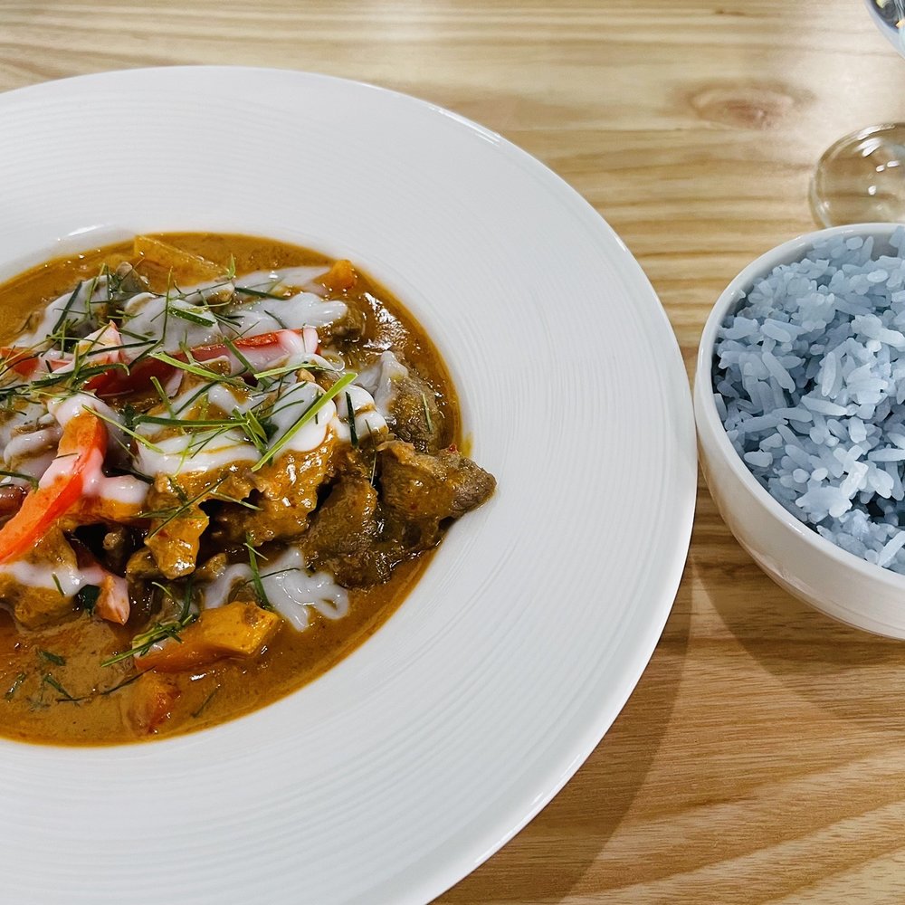 Modern Thai - Panang Beef with jasmine blue rice - Thai Near Me - Tyrone, Georgia