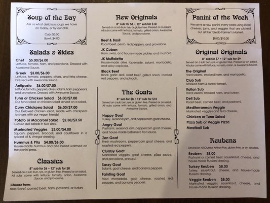 Menu photo 1 Original Sub Shop & Deli Toledo, OH