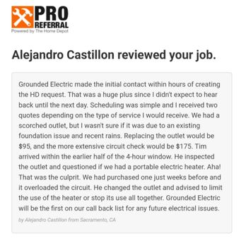 Grounded Electric - Reviews like this make what we do that much better. We are always happy help out with any electrical problem or project our customers have. - Electricians Near Me Grounded Electric - Reviews like this make what we do that much better. We are always happy help out with any electrical problem or project our customers have. - Electricians Near Me