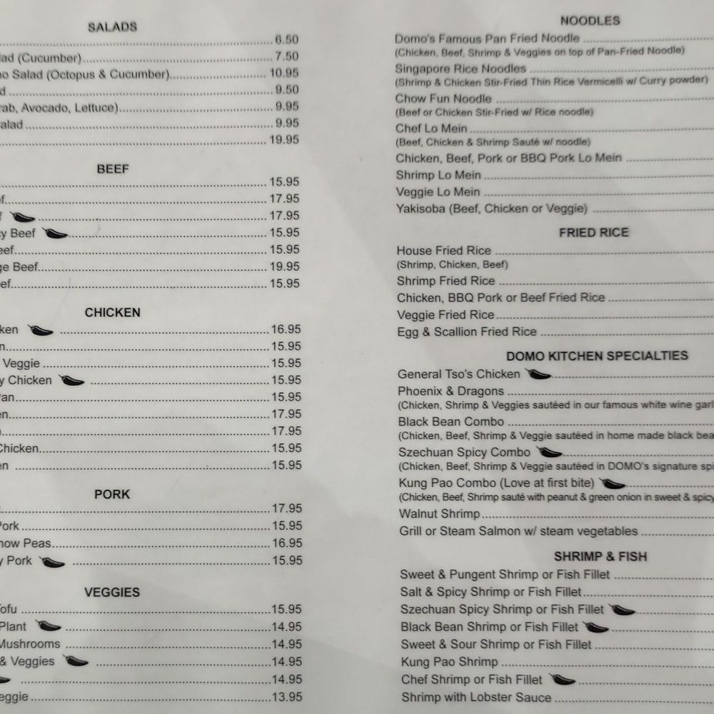 Domo Kitchen - Back side of the Chinese menu - Sushi Bars Near Me - San Diego, California Domo Kitchen - Back side of the Chinese menu - Sushi Bars Near Me - San Diego, California