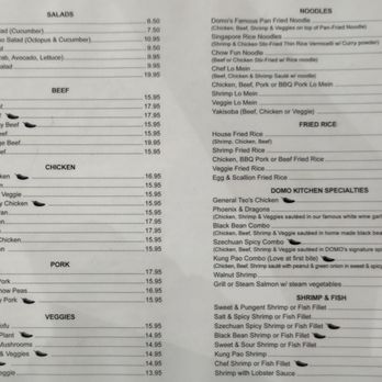 Domo Kitchen - Back side of the Chinese menu - Sushi Bars Near Me - San Diego, California