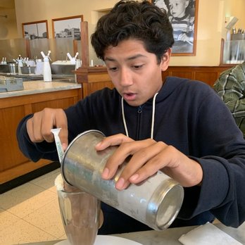 Fenton's Creamery - Sam with the Jumbo Chocolate Shake - Ice Cream & Frozen Yogurt Near Me - Vacaville, California