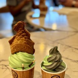 Uji Time Dessert - 04/29/2024: Seasonal flavors -- Pandan Taiyaki & Pandan/Black Sesame Swirl (I asked for smaller portion)