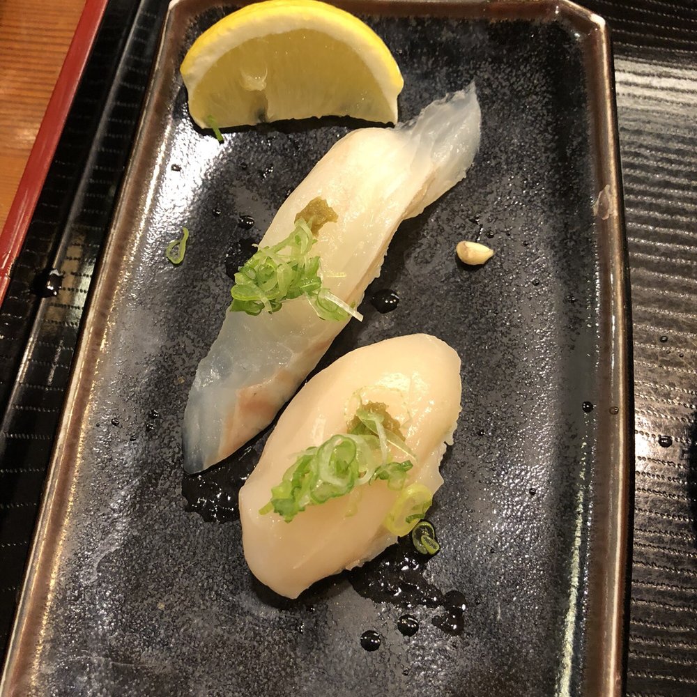 Kantaro Sushi - Halibut and Hokkaido scallop - Sushi Bars Near Me - Torrance, California Kantaro Sushi - Halibut and Hokkaido scallop - Sushi Bars Near Me - Torrance, California