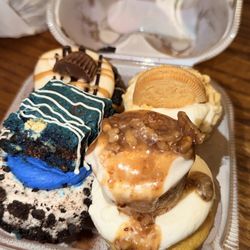 Reeses Peanut Butter, golden oreo, cinnamon roll, & cookie monster brownie cupcakes!