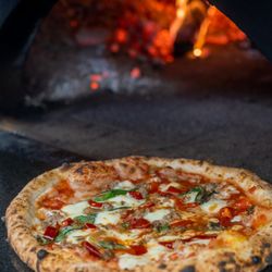Old Scratch Pizza - A Mr. Scratch pizza - mozzarella, basil, Calabrian chilis, and caramelized onions