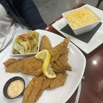 Southern Gourmet Kitchen - Catfish plate with cabbage & Mac & Cheese - Southern Near Me - Plano, Texas