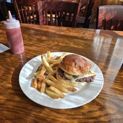 Dutch Kitchen - Mushroom swiss burger with fries. Amazing burger!
