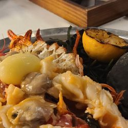 Natalie's - Split lobster and clams, butter, corn puree, potato