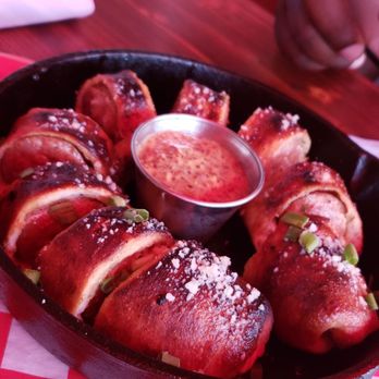 Reservoir - Angry pigs in a blanket.... spicy/cheesy sausage wrapped in pretzel bread with whole grain mustard dipping sauce 9/10 - Bars Near Me - Irving, Texas Reservoir - Angry pigs in a blanket.... spicy/cheesy sausage wrapped in pretzel bread with whole grain mustard dipping sauce 9/10 - Bars Near Me - Irving, Texas