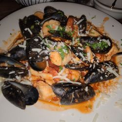 Bellevue Tavern - Seafood Marinara (scallops, shrimp, crab and mussels in a homemade marinara sauce served over linguine topped with shaved Reggiano)