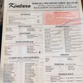 Kintaro - Lunch all you can eat order form $23.99 for adults - Japanese Near Me - Tucson, Arizona