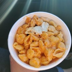 Mac and Cheese Steaks - Buffalo sauce Chicken mac and cheese