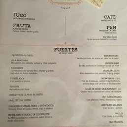 Breakfast menu for hotel guests