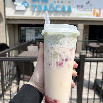 Tsaocaa - Strawberry jasmine milk tea with matcha foam - Ice Cream & Frozen Yogurt Near Me - Indianapolis, Indiana Tsaocaa - Strawberry jasmine milk tea with matcha foam - Ice Cream & Frozen Yogurt Near Me - Indianapolis, Indiana