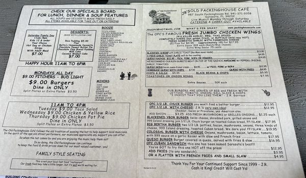 Menu photo 2 JR's Old Packinghouse Cafe Sarasota, FL Menu photo 2 JR's Old Packinghouse Cafe Sarasota, FL