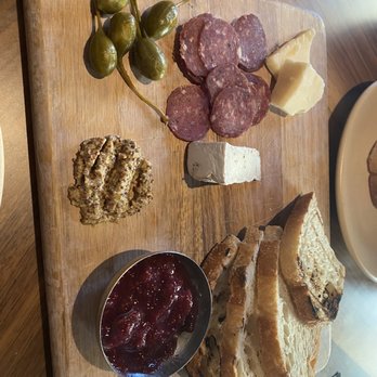 Saint & Second - Charcuterie board with fig spread, gin and juice salame with truffle Brie and some Bandage cheddar - New American Near Me - Long Beach, California Saint & Second - Charcuterie board with fig spread, gin and juice salame with truffle Brie and some Bandage cheddar - New American Near Me - Long Beach, California