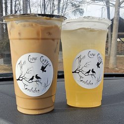 Three Crow Coffee - Left to Right: Samosa Iced Coffee and Mandarin Lemonade