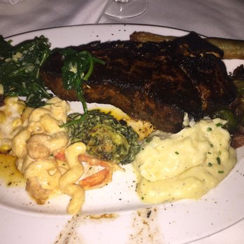 Steak 48 - 16 oz Bone-In KC Strip & sides: whipped potatoes, Creamed Spinach,Alaskan King Crab &Rock Shrimp Mac &Cheese,Corn Créme Bruleé,Asparagus Fry - Steakhouses Near Me - Houston, Texas