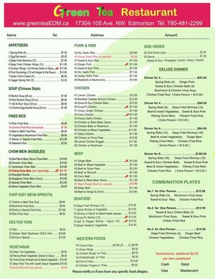 Menu photo 1 Green Tea Restaurant Edmonton, AB Menu photo 1 Green Tea Restaurant Edmonton, AB