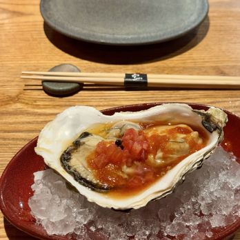 Sora Omakase - Pacific Oyster w/ Tomato Salsa & Sancho Pepper - Sushi Bars Near Me - Stony Brook, New York Sora Omakase - Pacific Oyster w/ Tomato Salsa & Sancho Pepper - Sushi Bars Near Me - Stony Brook, New York