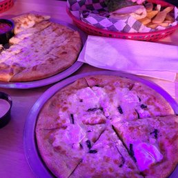 White Pizza, Cheese Bread, Burger White Pizza, Cheese Bread, Burger