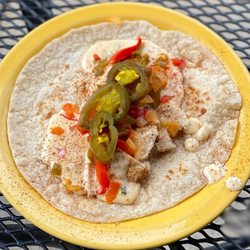 Don Juanz Baja Beach Tacos - Bossier City - Grilled chicken Mexi-Cheez Chicken Tacos on a freshly made tortilla with 100% Queso Blanco made from a block of cheese- not a can or a