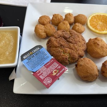 Magnolia Restaurant - Crab cake with scallops and sides of apple sauce and corn nuggets. - Diners Near Me - Magnolia, Delaware Magnolia Restaurant - Crab cake with scallops and sides of apple sauce and corn nuggets. - Diners Near Me - Magnolia, Delaware